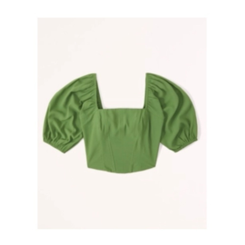 Abercrombie & Fitch Olive Puff Sleeve Crop Top